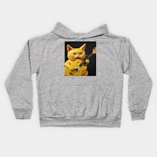 corn covered cat playing guitar Kids Hoodie